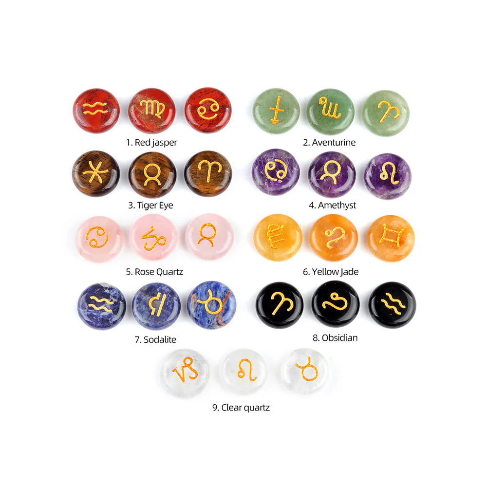 Zodiac Constellations Crystal Rune Stones (12-Piece, Round) - Image 10