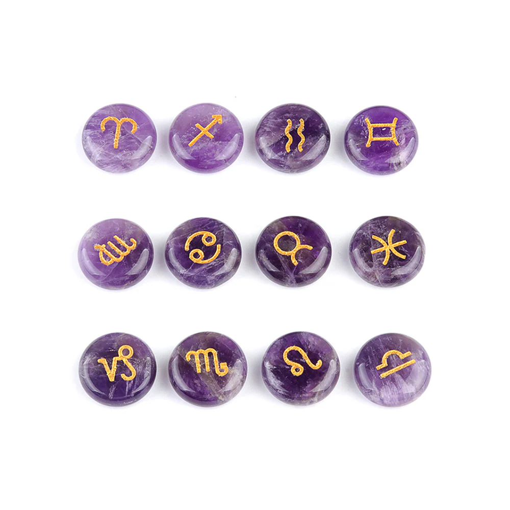 Zodiac Constellations Crystal Rune Stones (12-Piece, Round) - Image 3